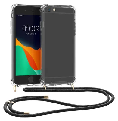 Produktbild von kwmobile Necklace Case kompatibel mit Apple iPhone 6 Plus / 6S Plus Hülle - Silikon Cover mit Handykette - Band Handyhülle Schwarz Transparent