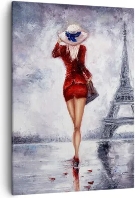Produktbild von Bild auf Leinwand - Leinwandbild - Einteilig - Frau Turm Eiffel - 50x70cm - Wand Bild - Wanddeko - Wandbilder - Leinwanddruck - Kunstdruck - Wanddekoration - Leinwand bilder - Wandbild - PA50x70-5161