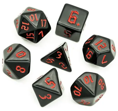 Produktbild von Lapi Toys DnD Würfelset – 7 polyedrische RPG Würfel aus Acryl – Schwarz / Rot
