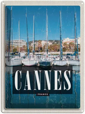Produktbild von vianmo Blechschild 40x30 cm Retro Cannes Urlaub France MeerJacht Bildmotiv Reisemotiv Abenteuer Reisen Straße Stadt
