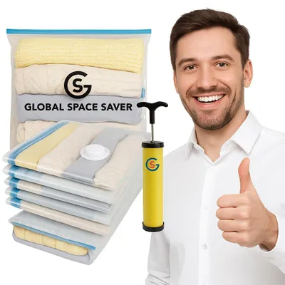 Produktbild von Vakuumbeutel Kleidung 80x60 cm – 5er Set mit Handpumpe – Platzsparende Aufbewahrung