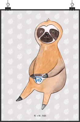 Produktbild von Mr. & Mrs. Panda Bild Faultier Kaffee DIN A2 - Grau Pastell - Geschenk, Morgenmuffel, Kaffeetasse, Coffee, Kunstdruck, Coffeelover, Coffeeaddict, Wandbild, drucke, Plakat