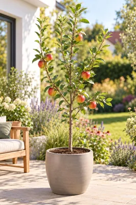 Produktbild von Apfelbaum ‘Summerred’ 100–120 cm – Malus domestica, frühreifender Sommerapfel mit rot-gelben Früchten, winterharter Obstbaum