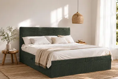 Produktbild von Kaiser Möbel Boxspringbett mit bettkasten und topper TRENTO,  ohne Bein stoff Plüsch Cord 160x200 cm Grün H3