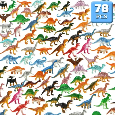 Imagen del producto de Juego de figuras de dinosaurios, set de 78 piezas, mini figuras de plástico, para niños