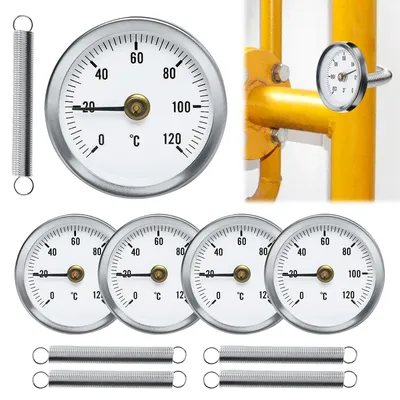 5er-Set Bimetall-Anlege-Thermometer 63 mm, 0-120 °C, für Rohre