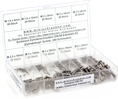Produktbild von Sortiment Zylinderschrauben DIN 84 Edelstahl A2 (200 Schrauben ab M1,6)