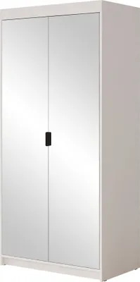 Produktbild von MIRJAN24 Kleiderschrank Elena 2D3S mit Frontspiegel, Drehtürenschrank, Garderobe mit zwei Drehtüren und drei Schubladen, Kleiderstange (Farbe: Weiß)