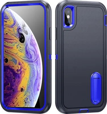 Immagine prodotto di Custodia per iPhone XS /iPhone X Hybrid Custodia protettiva antiurto a tre strati con supporto Blu scuro