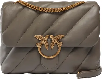 Produktbild von PINKO Leder Umhängetasche Schultertasche Love Puff Big CL Sheep Nappa Grigio Asfalto - Antique Gold taupe