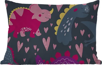 Produktbild von MuchoWow® Outdoor Kissen - Dinosaurier - Kind - Muster - Rosa - Mädchen - 50x30 cm - Wetterfest - Lounge Kissen - Sofa kissen - Wohnzimmer Dekoration