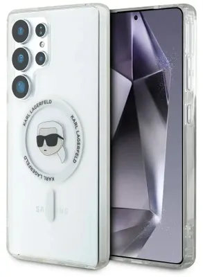 Produktbild von Karl Lagerfeld Button Karl Head Printed Logo MagSafe - Samsung Galaxy S25 Ultra Hülle (Weiß)