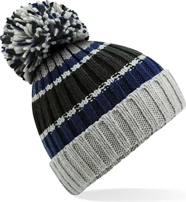 Image de Beechfield B392 | Bonnet Hygge Striped - Doublure en shearling de haute qualité - Couleur : Blue Steel - Taille : One Size