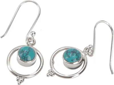 Produktbild von Indische Boho Silberohrringe - Türkis, Türkis, SterlingSilber, 2,5*1,3 cm, Silberohrringe