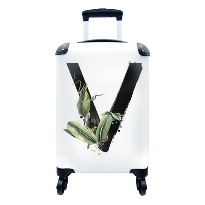 Produktbild von MuchoWow® Koffer Handgepäck Trolley Rollkoffer Kleine Reisekoffer mit 4 Rollen - Dschungel - Weiß - Buchstabe V - Cabin Size < 55x40x23 cm & 55x40x20 cm - Fotokoffer - Kabinenkoffer - Boardgepäck - Reise-Box - Reisekoffer - Reisegepäck - Koffer mit Bild - Trolley für Kinder