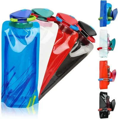 Imagen del producto de Ibenzoa® Juego de 4 recipientes plegables para agua – 2 litros de polietileno, se pliega hasta un diámetro de 10 cm, tapa de rosca sin BPA con boquilla, ideal para actividades al aire libre