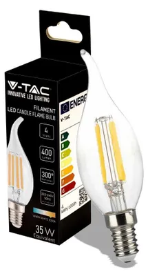 Immagine prodotto di V-Tac VT-1997 Lampadina LED candela filamento lampada 4W E14 luce bianco caldo 3000K 214302