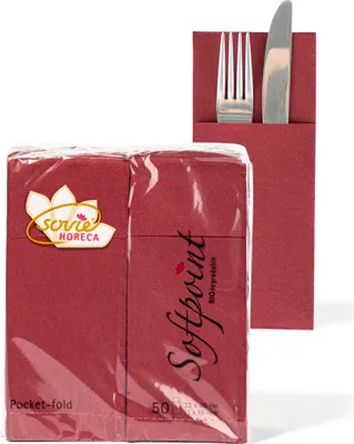 Produktbild von Sovie HORECA Besteckserviette Softpoint "Pub" in Bordeaux, 40 x 33 cm, 1/8 Falz, 50 Stück