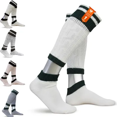 Produktbild von 2-teilig Loferl Trachtensocken Trachtenstrümpfe Wadenwärmer Merino natur/grün, Größe:35-38
