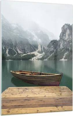 Produktbild von Bilder auf glas - Einteilig - Berge See Boot - 50x70cm - Glasbilder - Wandbilder - Bilder - zum Aufhängen bereit - Wanddekoration aus Glas - Glas Bilder - Wandbild auf Glas - GPA50x70-3978