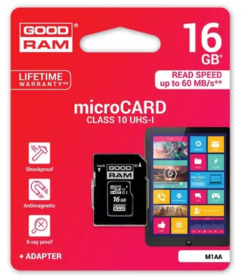Obrázok produktu pre Pamäťová karta MicroCARD microSDHC 16GB Class 10 UHS-I s adaptérom do 60 MB/s