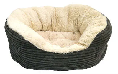Produktbild von Rosenholz Hundekorb Oval Jumbo Cord Plüsch Grau/Creme