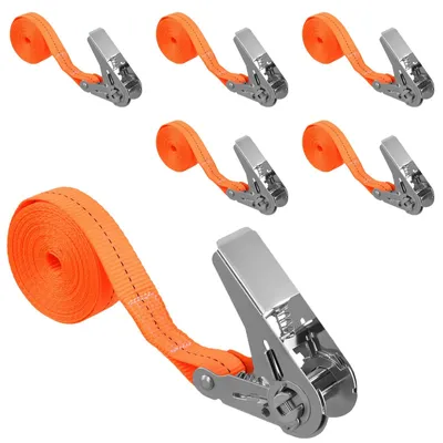 Productafbeelding van Spanbanden met Ratelsluiting - Zurrbanden - 6 Stuks - 2,5 cm x 4 m - Oranje - Robuste Ratelsluitingen van Verzinkt Staal