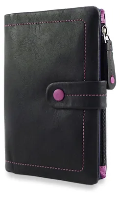 Immagine prodotto di Portafoglio da donna Visconti in vera pelle, colore nero, con protezione RFID, dimensioni 15x10 cm