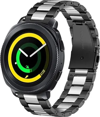 Produktbild von Strap-it Stahlarmband - Kompatibel mit Samsung Gear Sport Armband Ersatzarmband Edelstahl - Faltschließe - Hochwertiges Material - für Smartwatch 20mm Armband Schwarz / Silber