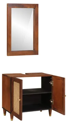 Immagine prodotto di vidaXL Mobile da bagno 2 pezzi nero e oro in legno massiccio di mango