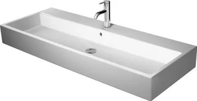 Produktbild von Duravit Waschtisch VERO AIR mit Hahnlochbank, 2 Hahnlöcher, geschliffen, 1200 x 470 mm mit Überlauf weiß