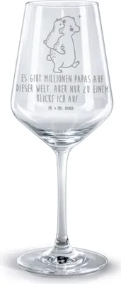 Produktbild von Mr. & Mrs. Panda Weinglas Papa Bär - Transparent - Geschenk, Muttertag, Burgunderglas, wein glas, Rotweinglas mit Gravur, graviert, Vatertag, Geburtstag, Kelch