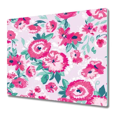 Produktbild von Küche Teller - Schneidebrett Glas - Herd Abdeckung - 60x52 - Rosa Wiese Blumen