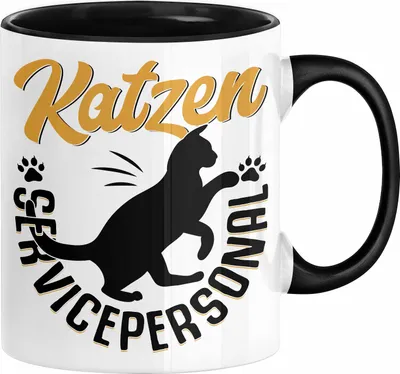 Produktbild von Katzen Geschenk Tasse Katzen-Besitzerin Kaffeebecher Katzen Servicepersonal Geschenkidee (Schwarz)