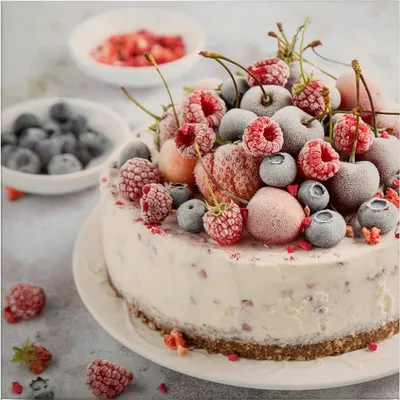 Produktbild von Leinwandbild Essen Trinken 50 x 50 cm - Wandbild Beige Rosa - Keilrahmen Kuchen Wohnzimmerdeko Wanddeko Wandgemälde