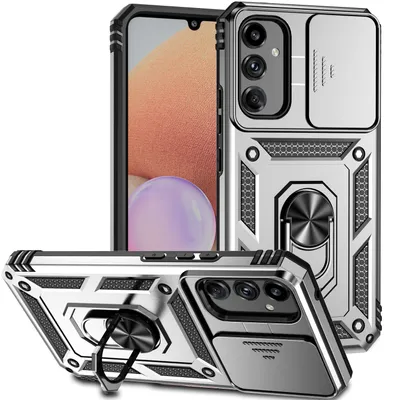 Obrázek produktu pro Pouzdro pro Samsung Galaxy A34 dvouvrstvé pouzdro s posuvným krytem kamery a prstencovým stojánkem Stříbro