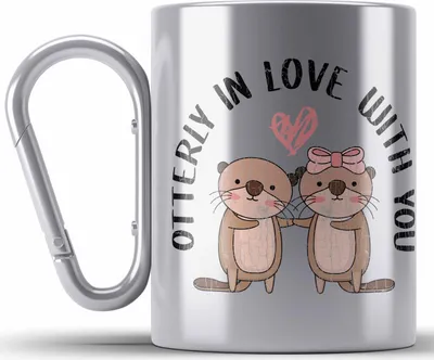 Produktbild von Trendation - Valentinstag Edelstahl Tasse Karabiner Geschenk für Ihn Sie Lustig Otter Geschenkidee Becher Freund Freundin Wortspiel Liebe Paare (Silber)