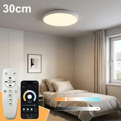 Produktbild von 30cm LED Deckenleuchte Weiß Rund, Smart Deckenlampe mit Fernbedienung & App Steuerung, Dimmbar 3000-6500K, Moderne Deckenleuchte mit Nachtlicht Memory
