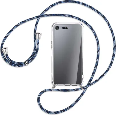 Produktbild von Handykette Backcover-Schutzhülle mit Band (Metall silberfarben) für Sony Xperia XZ Premium - Blautöne