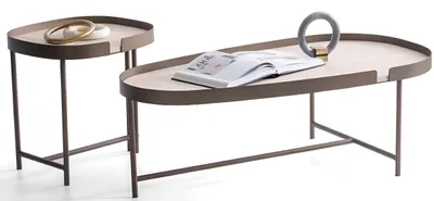 Obrázok produktu pre Exklusiver Halbrunder Couchtisch Designer Holz Beistelltisch