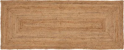 A rectangular rug with a woven texture and concentric rectangular patterns.