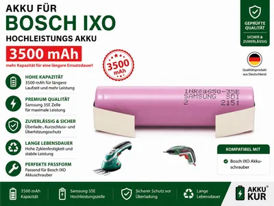 Produktbild von Ersatz Akku für Bosch IXO / ISIO 3,6V Li-Ion 3500mAh Akku Marke Samsung