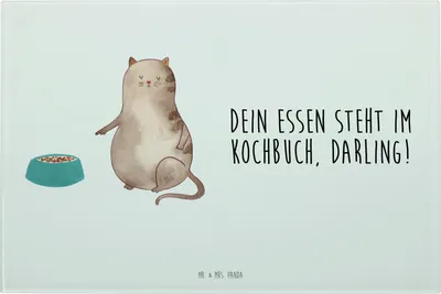 Produktbild von Mr. & Mrs. Panda Hackbrett Katze Fressen - Weiß - Geschenk, Schneidebrett Glas, Aus, Küchenbrett, Glasschneidebrett, schneidunterlage