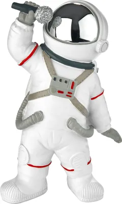 Produktbild von BRUBAKER Dekofigur Astronaut Sänger - 20 cm Weltraum Figur mit Mikrofon - Handbemalte moderne Statue für Musiker - Weiß, Silber