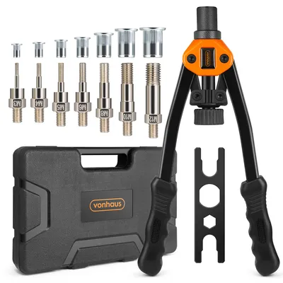 Produktbild von VonHaus Nietmutterzange Set M3 M4 M5 M6 M8 M10 M12 Gewindedornen und 150 Nietmuttern