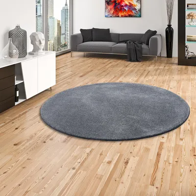 Produktbild von Hochflor Luxus Velours Teppich Touch Anthrazit Rund, Größe:100 cm Rund
