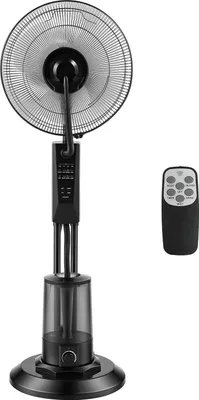 Produktbild von SucceBuy Standventilator mit Sprühnebel, 75 W Leistung, 3 L Wassertank, 3 Geschwindigkeitsstufen, Timer und Fernbedienung, Luftbefeuchter mit Sprühsystem für Innen- und Außenbereiche wie Garage, Terrasse und Wohnzimmer, 3 Betriebsmodi
