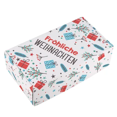 Produktbild von Geschenkkarton zu Weihnachten mit Motiv "Bunte Weihnachten" - Geschenkverpackung aus Pappe bedruckt