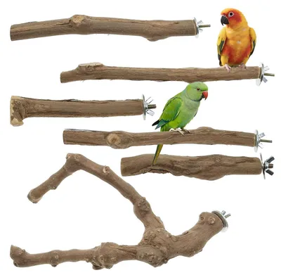 Immagine prodotto di Set di posatoi in legno naturale per uccelli, 6 pezzi, lunghezza da 15 a 30 cm