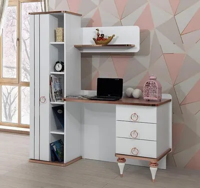 Produktbild von Schreibtisch Modern Design Weiß Regale Schubladen Elegante Akzente Kinderzimmer